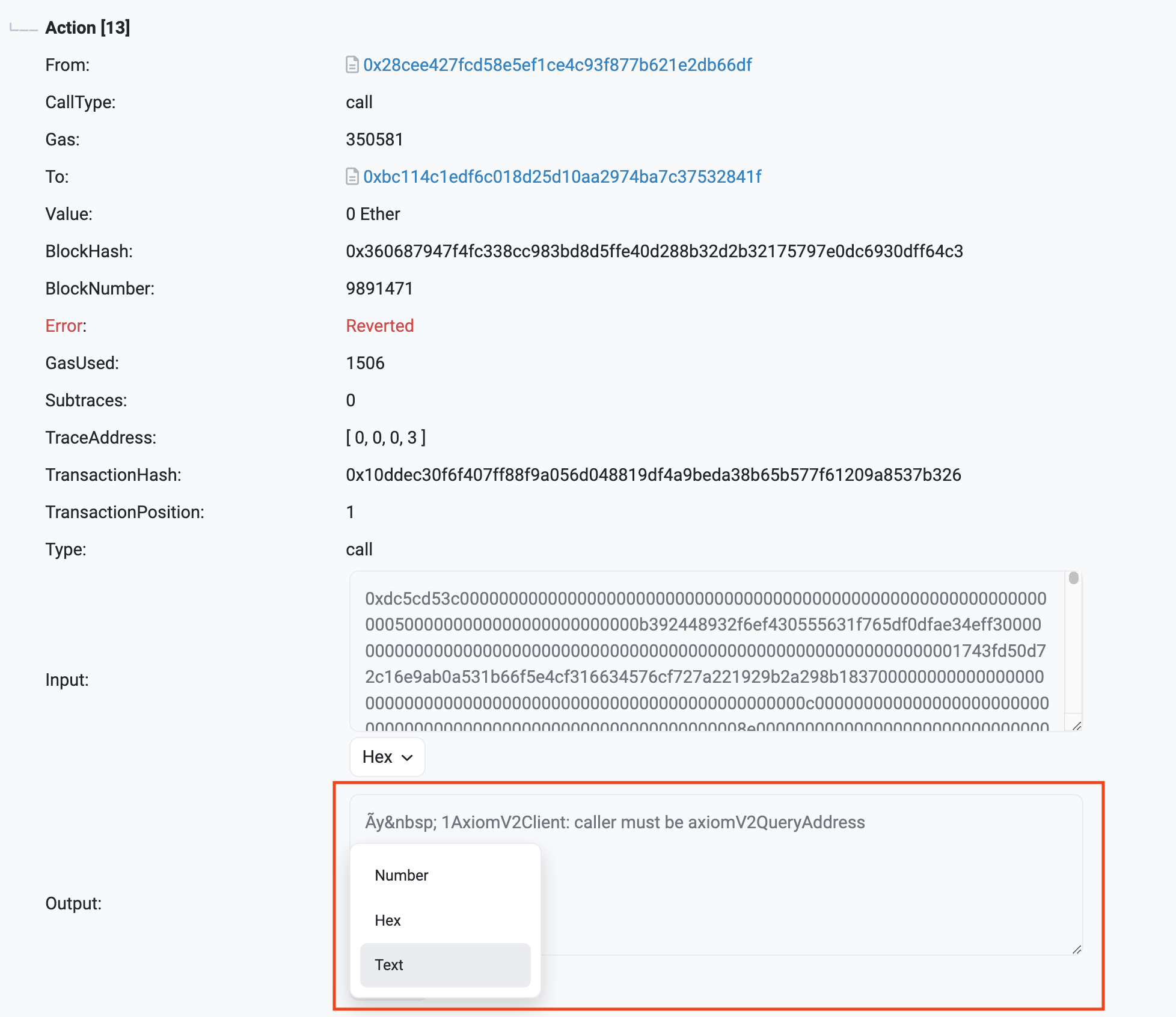 Finding the callback error in the Parity trace